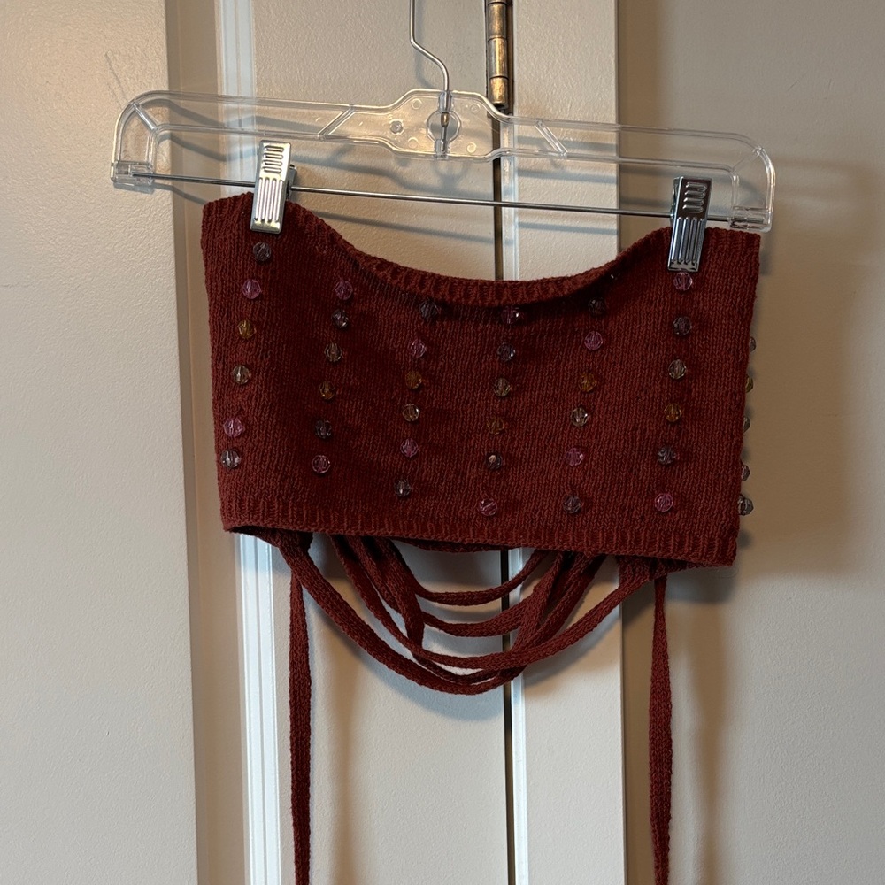 Red Beaded Knit Tube Top